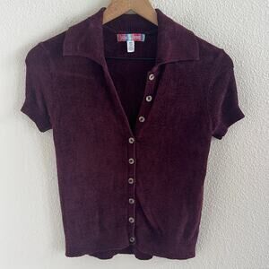Urban Outfitters Deep Purple Button Front Plush Soft Shirt Blouse XS